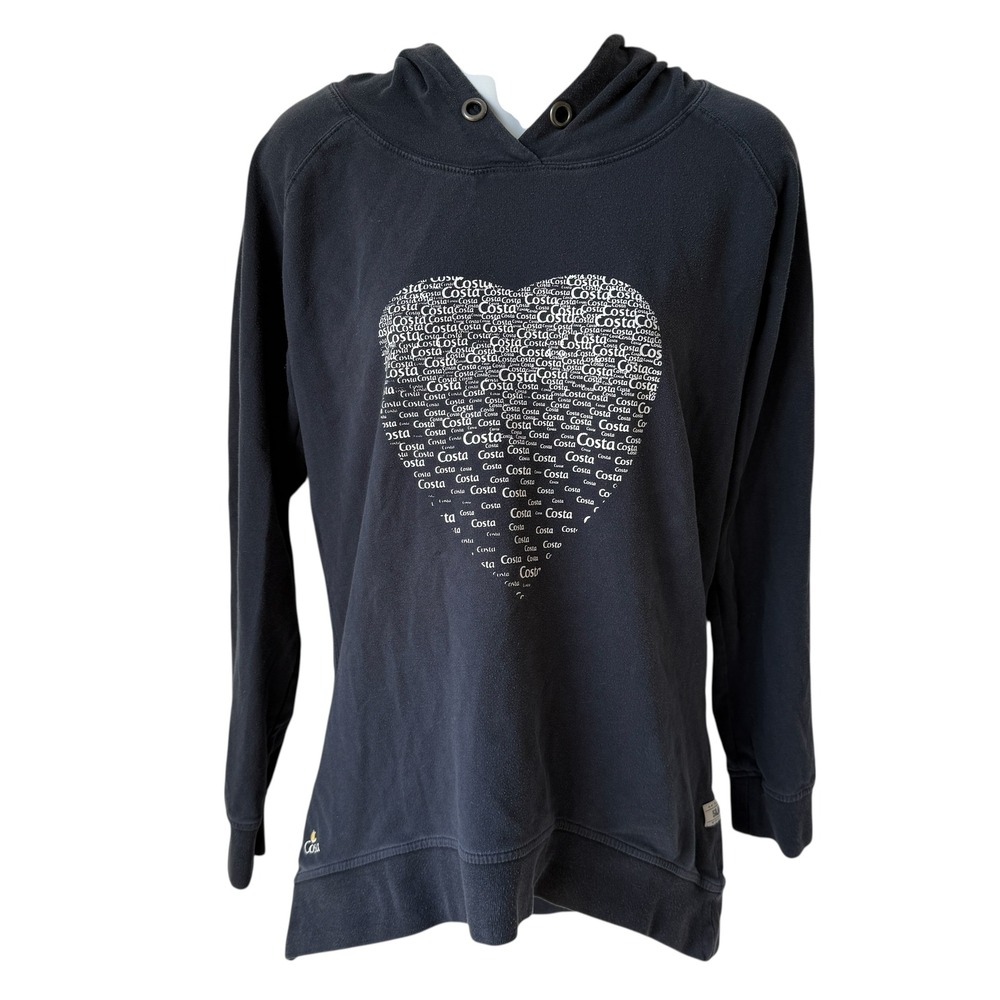 Costa Womens Heart Graphic Hoodie Sweatshirt Large Navy Logo Grunge Beach Hippie